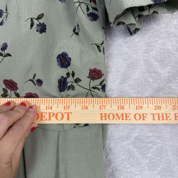 Vtg Puff Sleeve Tea Dress 8 Green Cottage Modest Grandma Prairie Garden 80s 90s - Picture 14 of 15